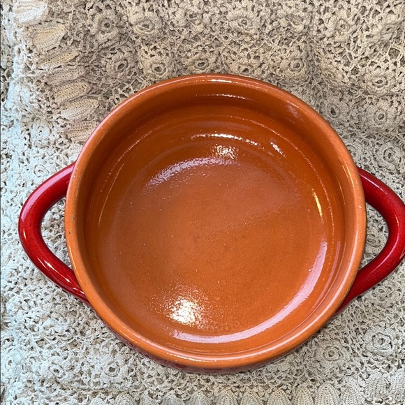Red Italian Ceramic Soup Bowl with Handles De Silva - Picture 3 of 9